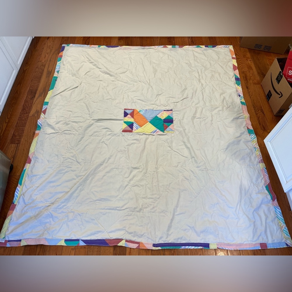 Vintage Handmade Quilt Patchwork Colorful Geometric Cotton Blanket Nannette - Picture 9 of 9